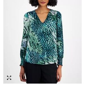 Bar III Teal and Black Patterned Blouse